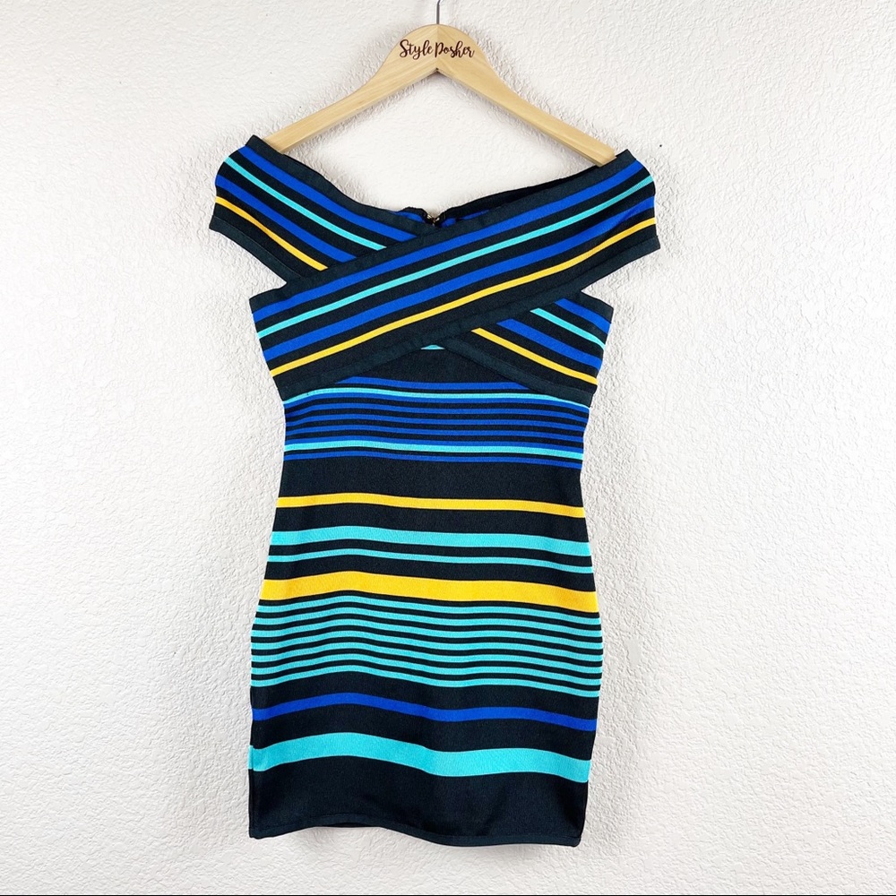 Wow Couture Blue Stripe Bandage Bodycon Dress